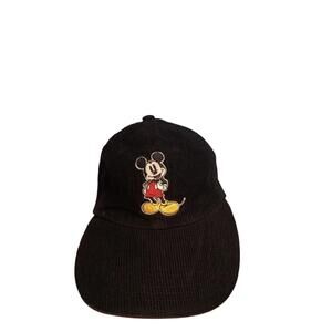 90'S Disney Store Disney Mickey Mouse Cap Black Corduroy Strap Back Hat